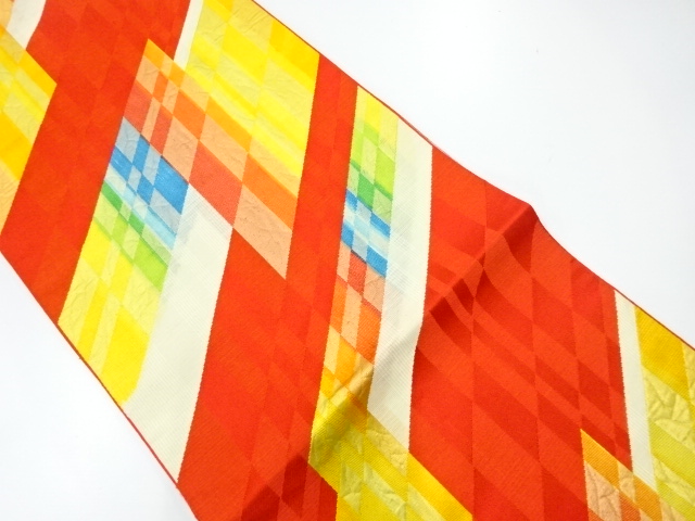 JAPANESE NAGOYA OBI / CHIKUZEN HAKATA / WOVEN ABSTRACT GRID